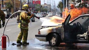 Car slams into bus, catches fire on SR-163 in Linda Vista Image
